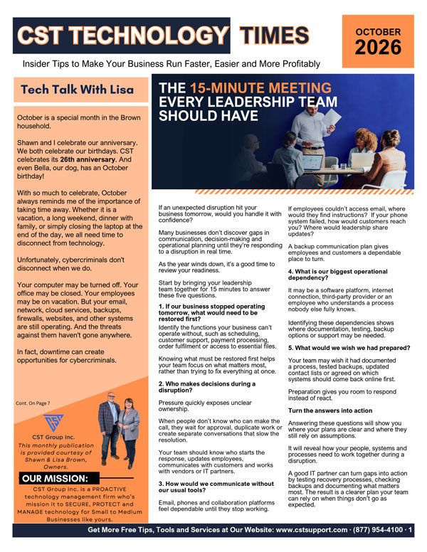 Cover of the October 2026 CST Technology Times newsletter